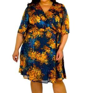 Marée Pour Toi Floral Burnout Faux Wrap Dress Size 20 New with Tag MSRP $199 SOO